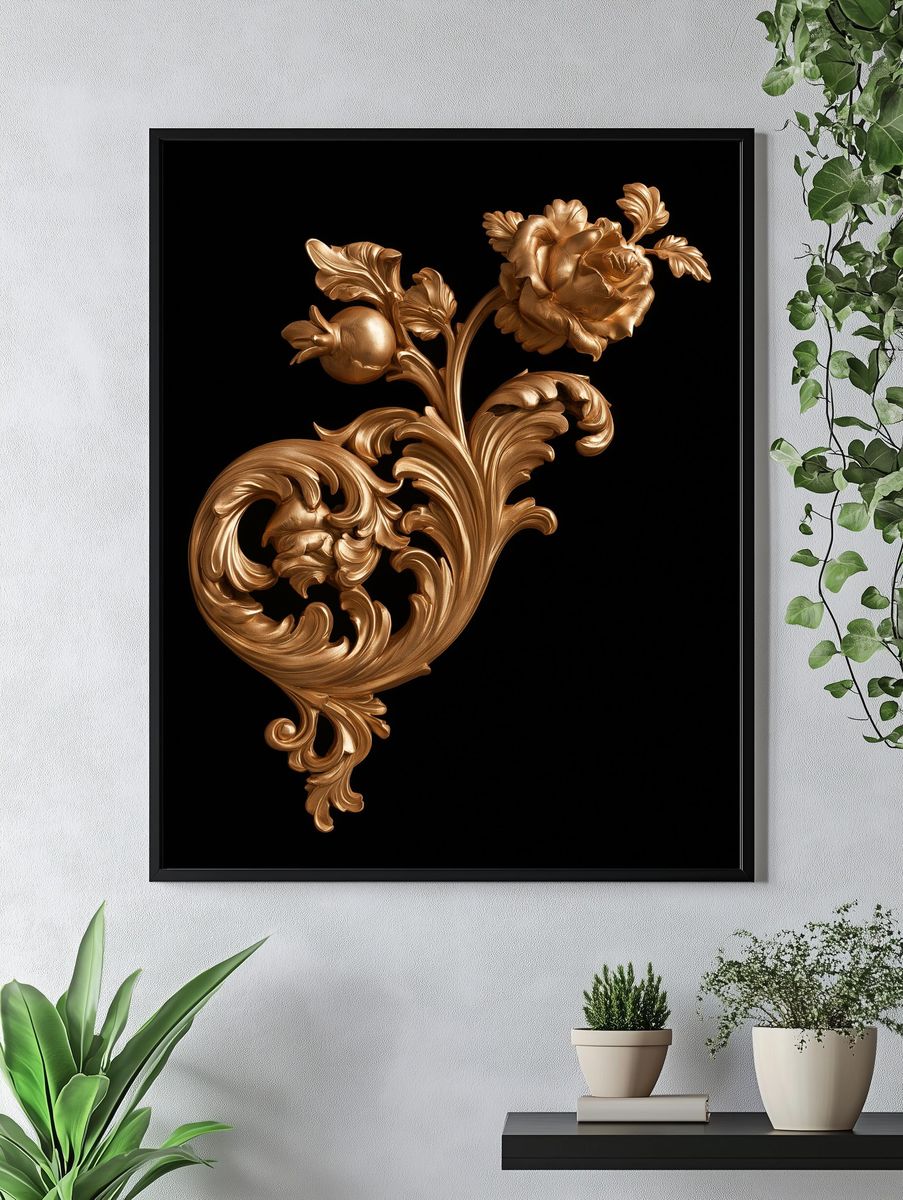 Golden Baroque Floral Print. — room view 4