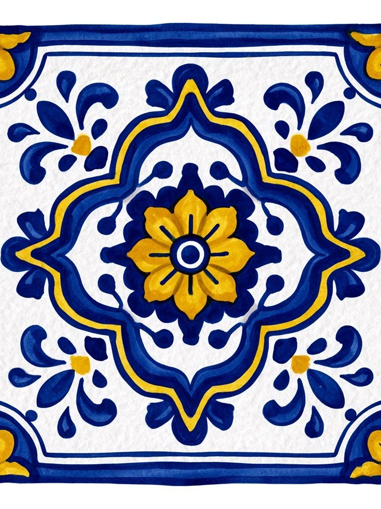 Blue and Yellow Tile Pattern Poster. poster detail