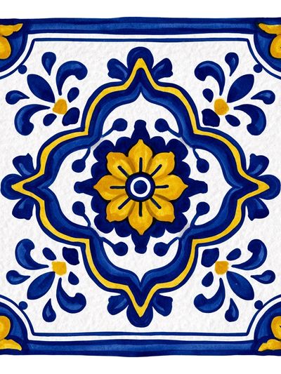 Blue and Yellow Tile Pattern Poster. poster