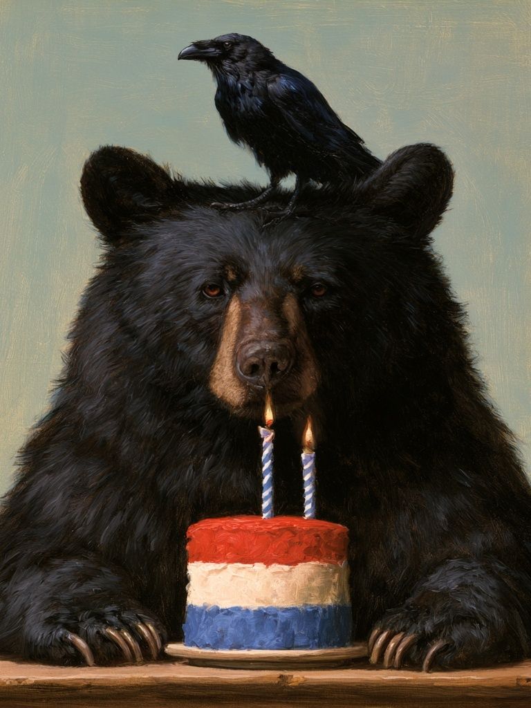 Bear Birthday Portrait Print. poster — fine-art art