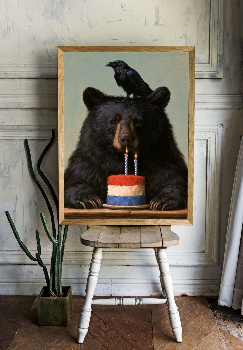 Bear Birthday Portrait Print. room preview