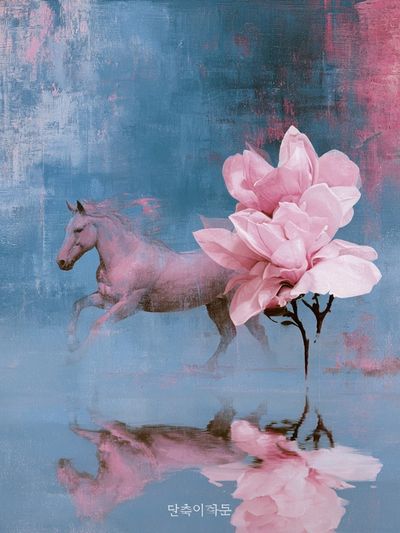 Pink Horse and Blossom Print.