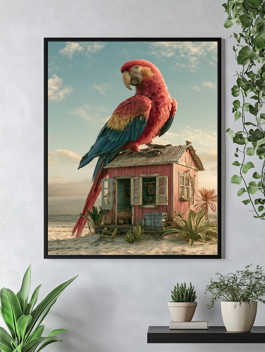 Tropical Parrot Beach House Print. — room view 4