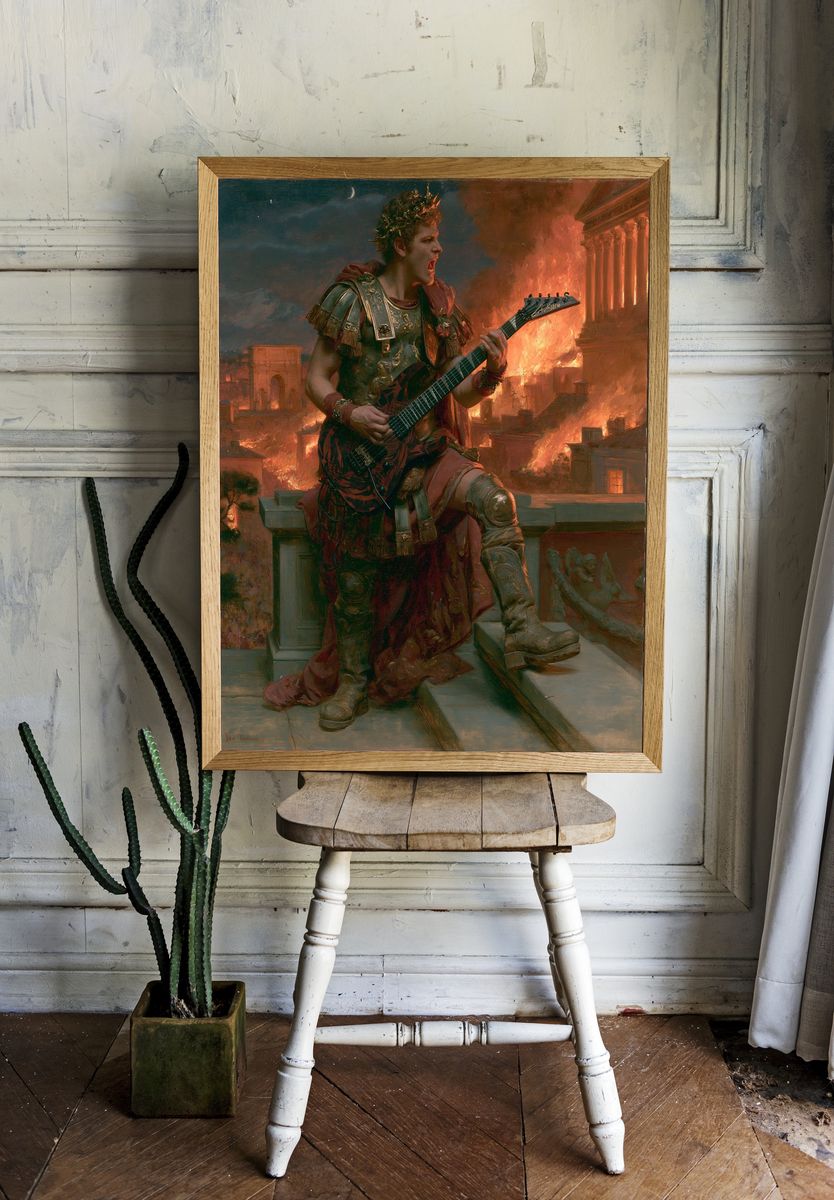 Roman Guitarist in Flames Print. room preview