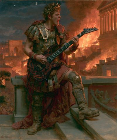 Roman Guitarist in Flames Print.