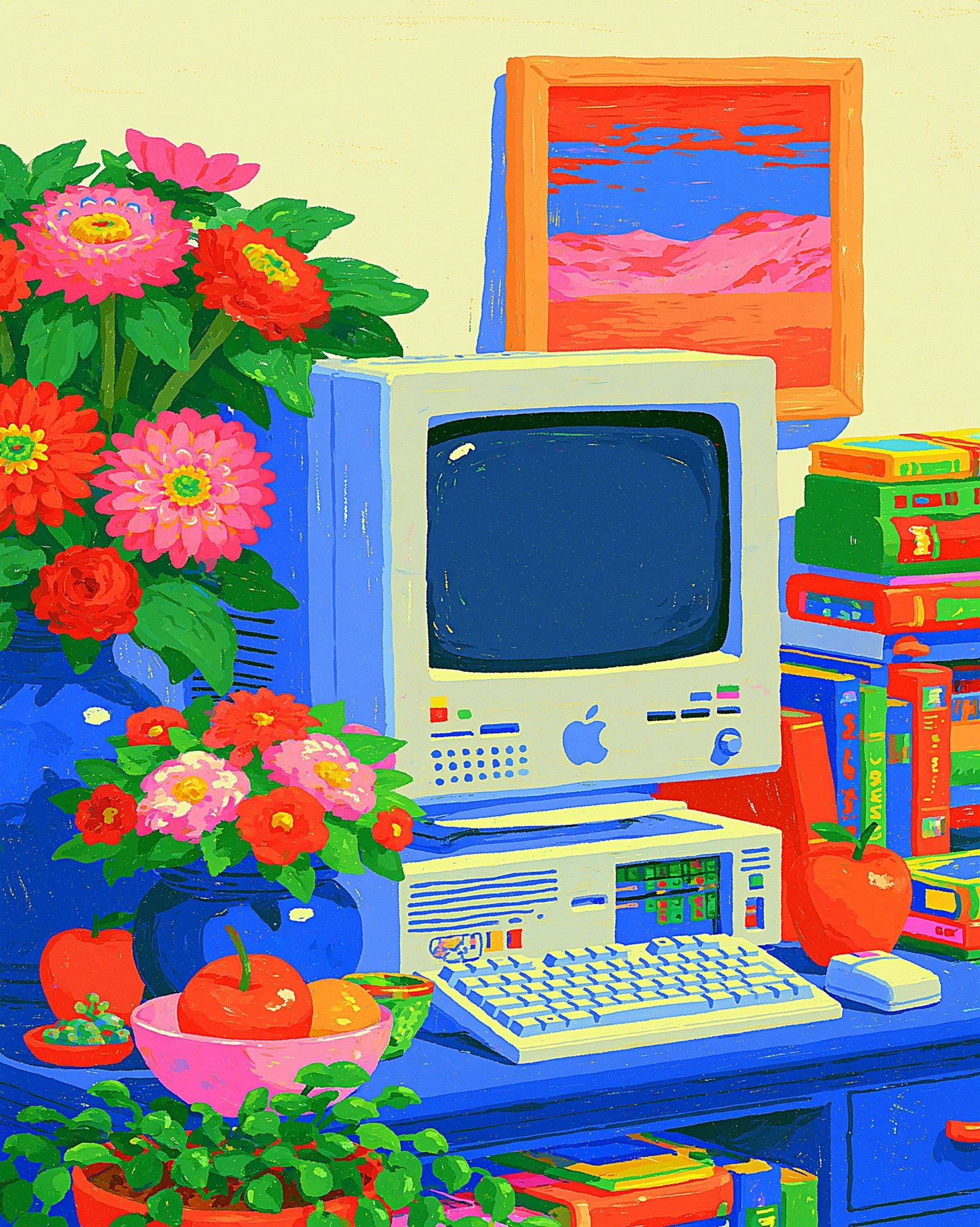 Retro Computer Still Life Poster. poster — fine-art art