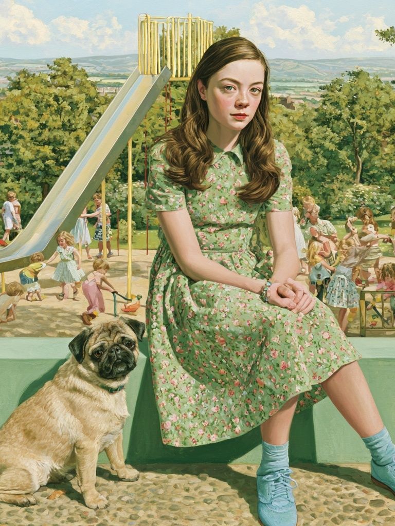 Girl and Pug in Park — Fine-Art Print. poster detail