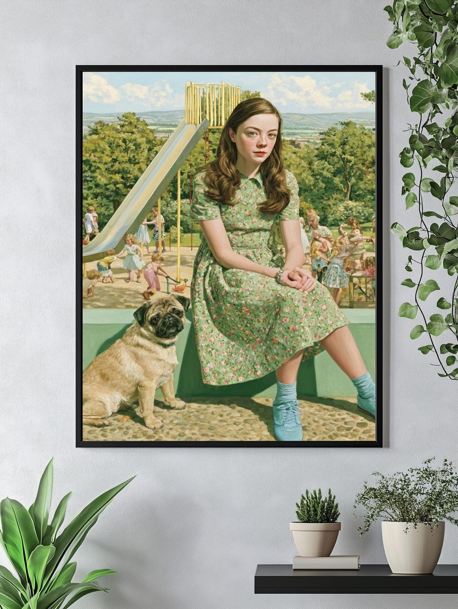 Girl and Pug in Park — Fine-Art Print. — room view 4