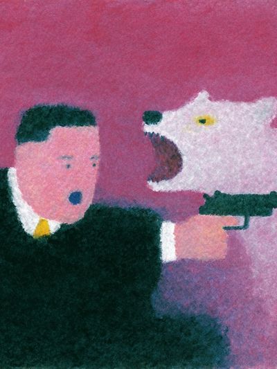 Surreal Gunman and Polar Bear Print. poster print