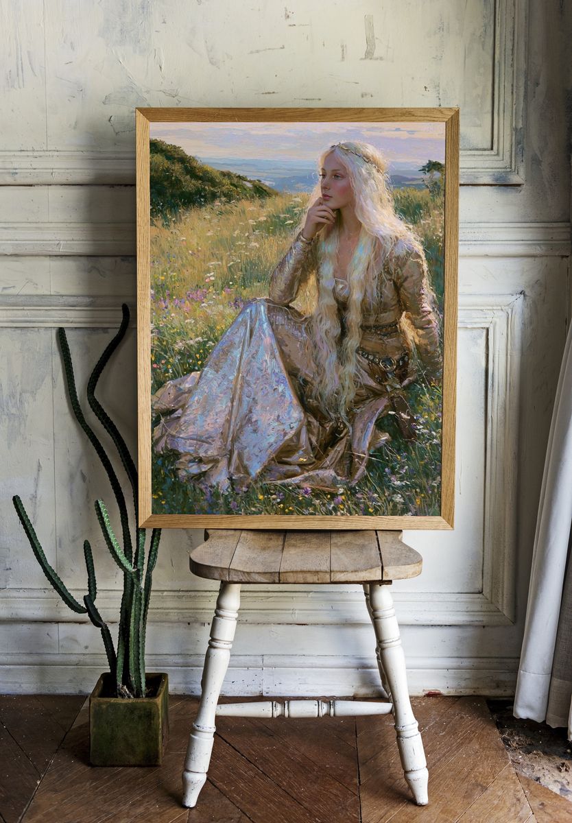 Golden Meadow Portrait Print. room preview