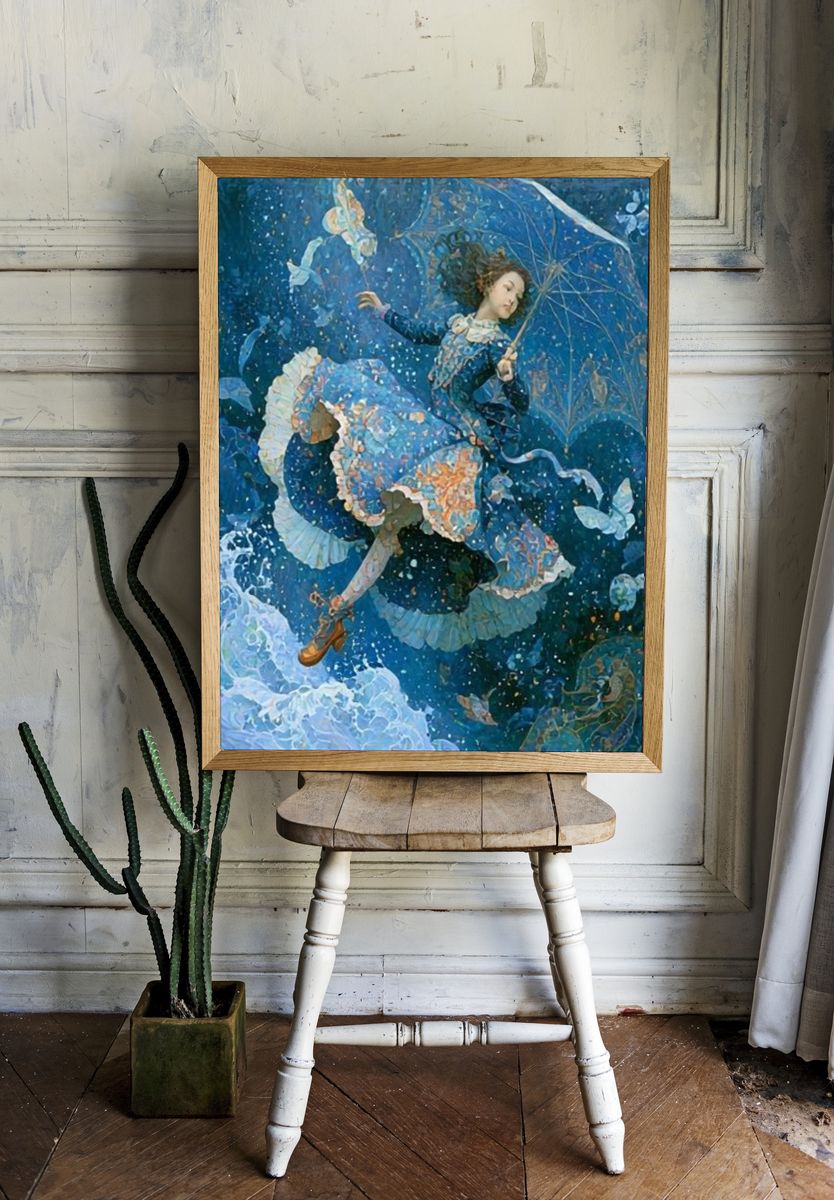 Dreaming Girl in Blue Fine-Art Print. room preview