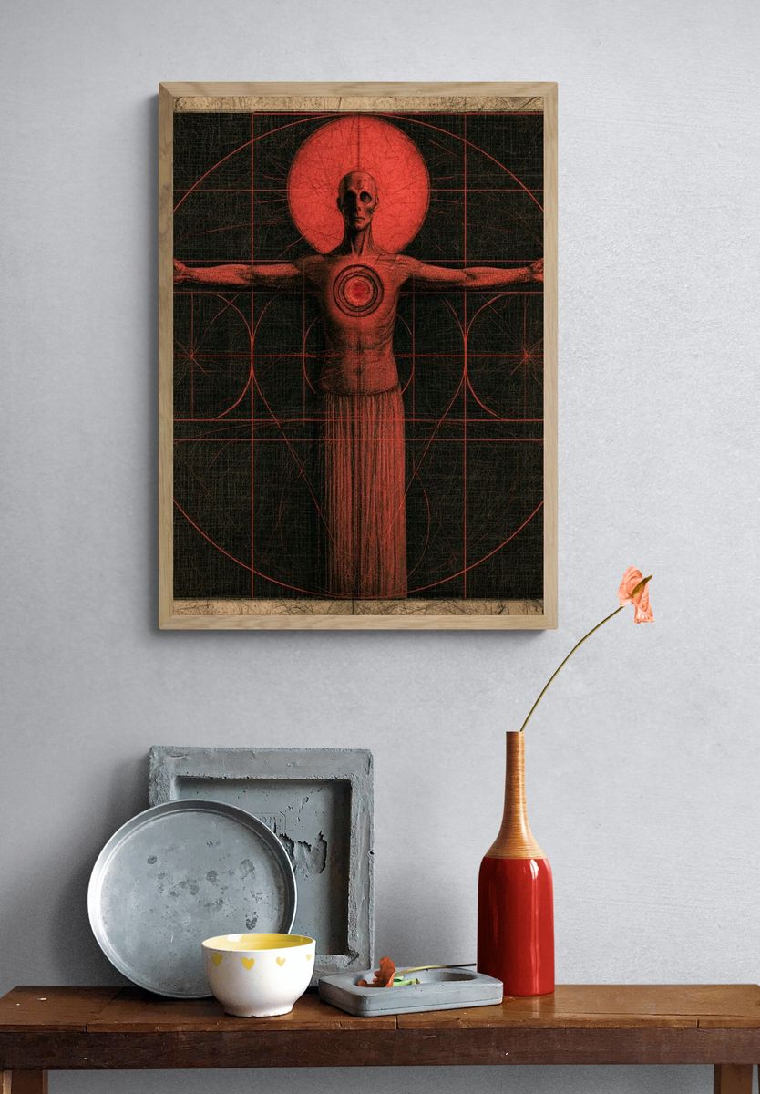 Vitruvian Skull Surrealism Poster. — room view 3