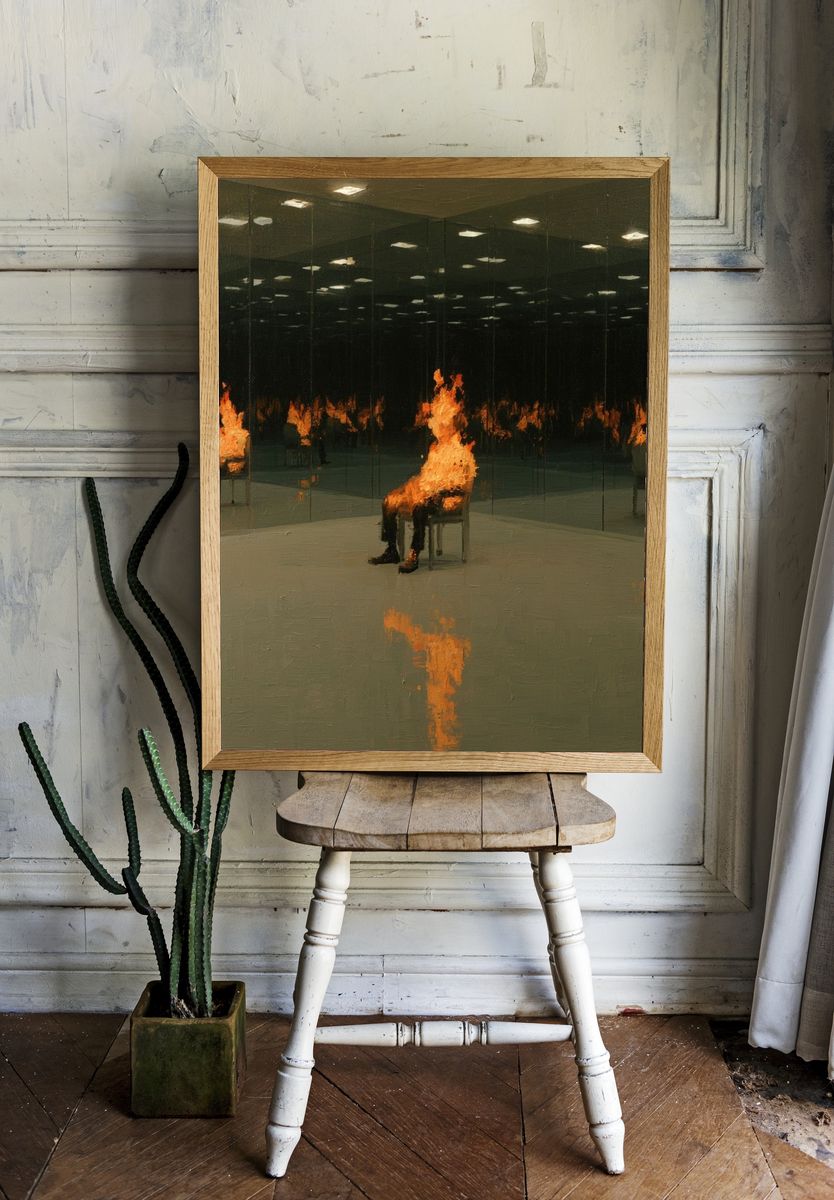 Burning Reflection Surrealism Print. — room view 1