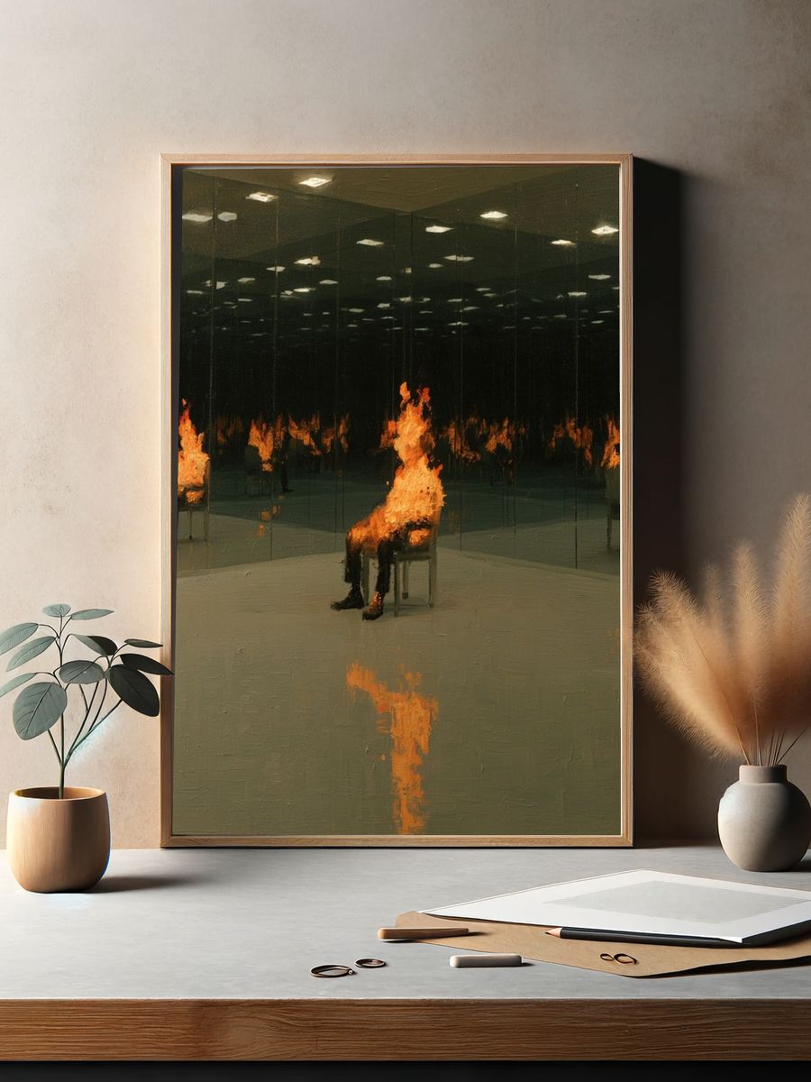 Burning Reflection Surrealism Print. — room view 2