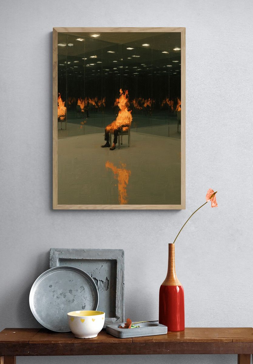 Burning Reflection Surrealism Print. — room view 3