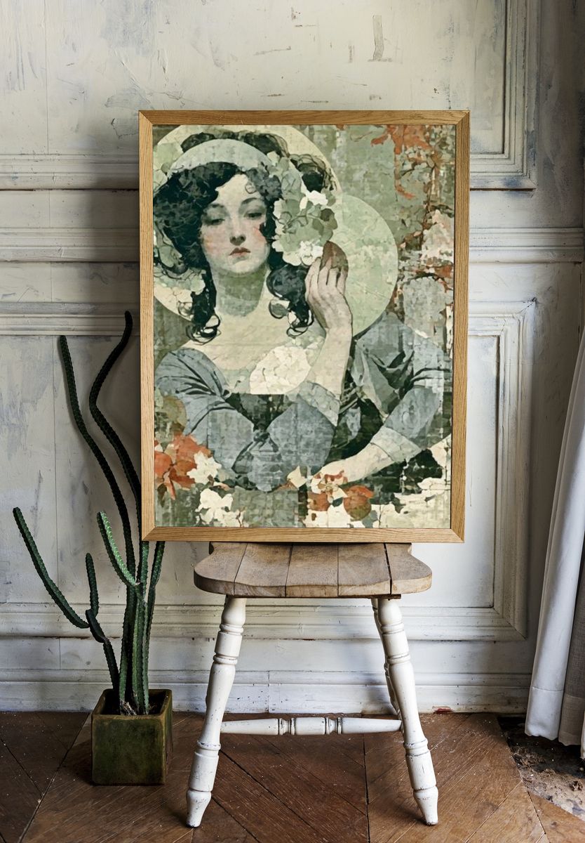 Art Nouveau Woman Portrait Print. room preview
