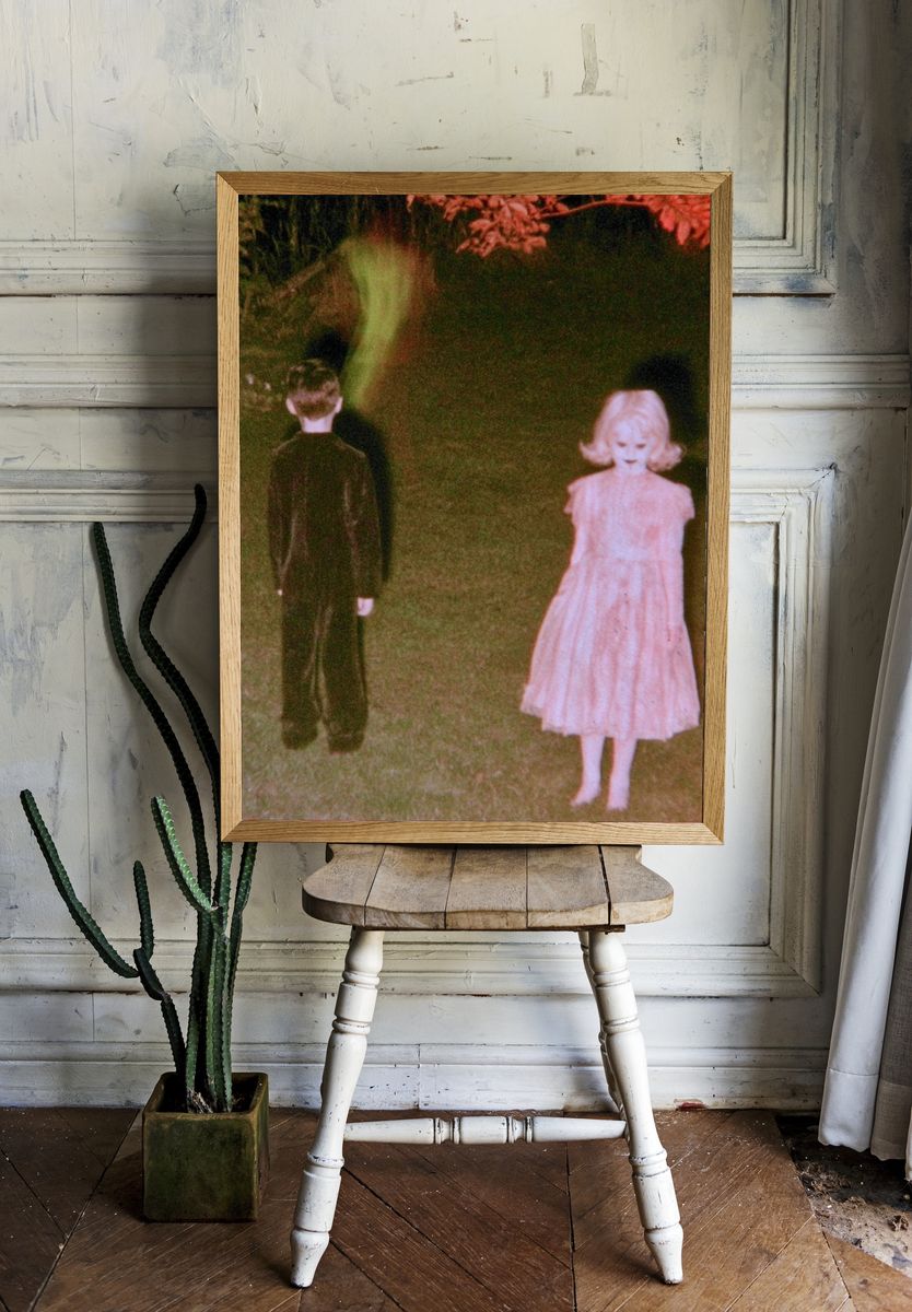 Surreal Garden Figures Print. room preview