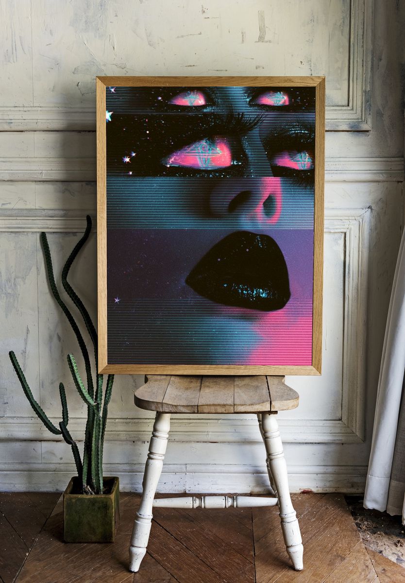 Neon Glitch Face Poster. room preview