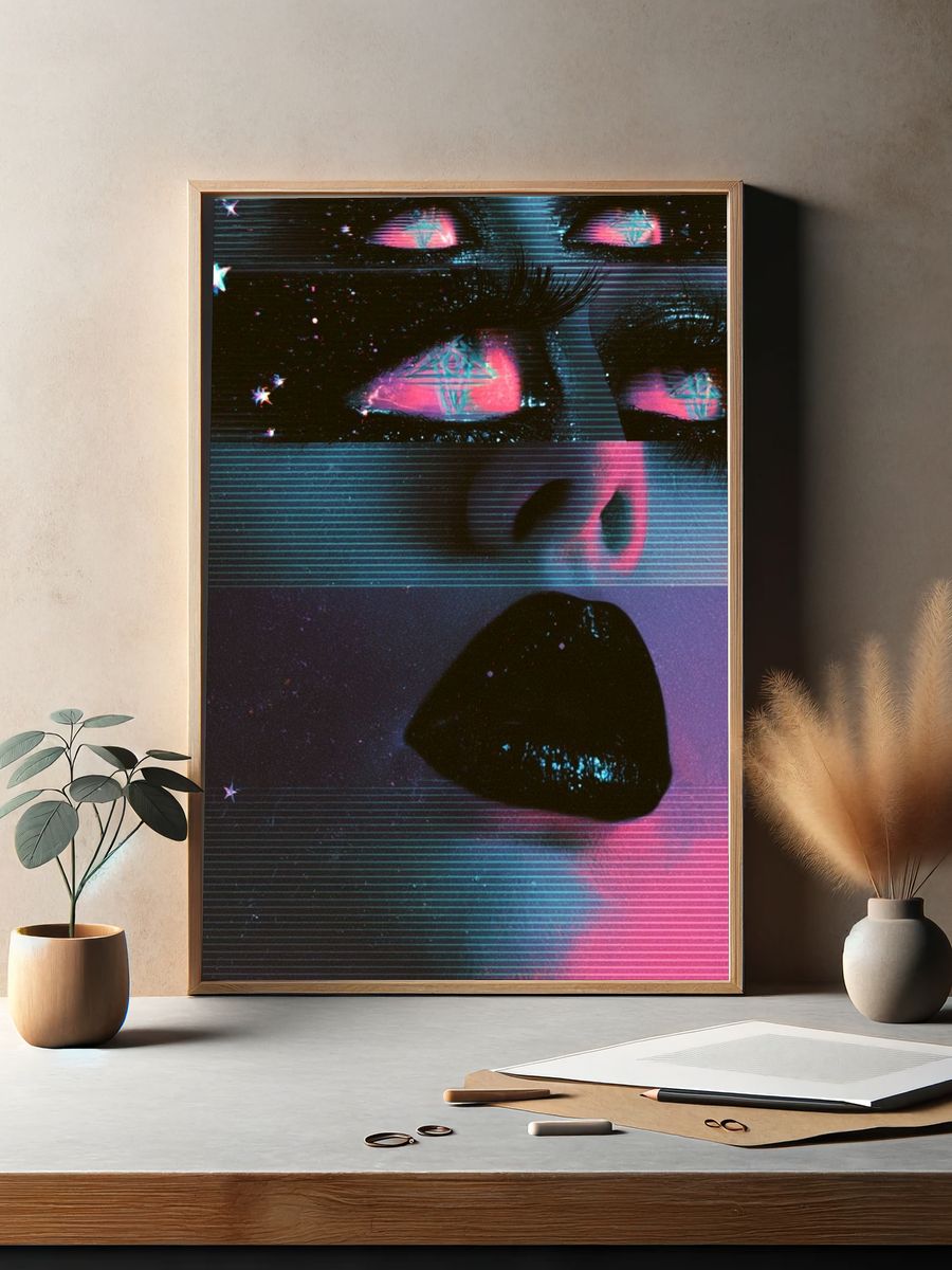 Neon Glitch Face Poster. — room view 2
