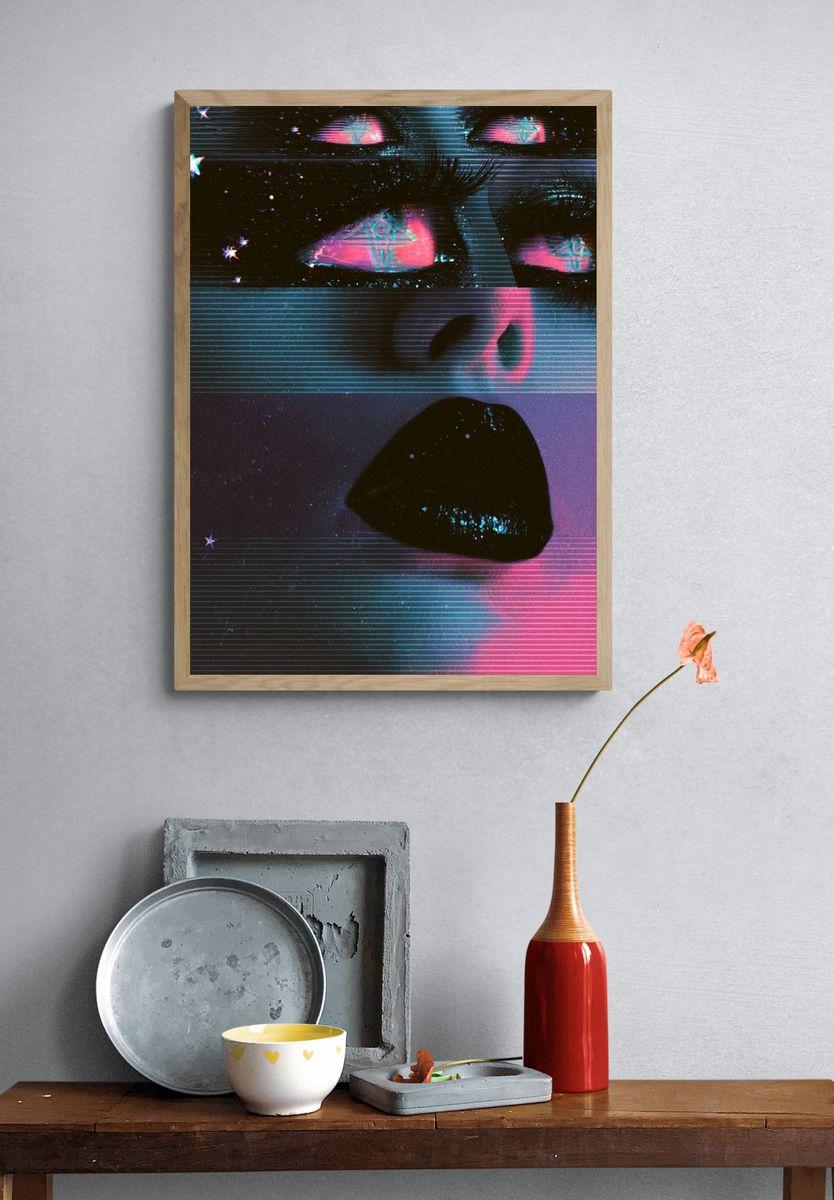 Neon Glitch Face Poster. — room view 3