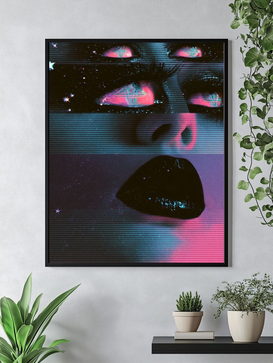 Neon Glitch Face Poster. — room view 4