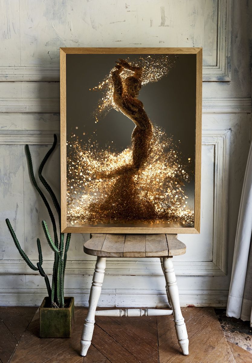 Golden Dancer Abstract Print. room preview