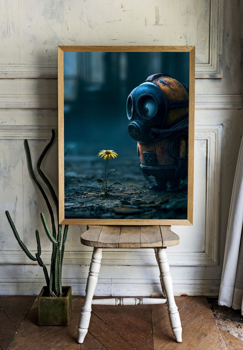Robot and Flower Surrealism Print. — room view 1