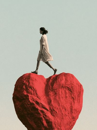 Walking on a Heart Surrealism Print. poster