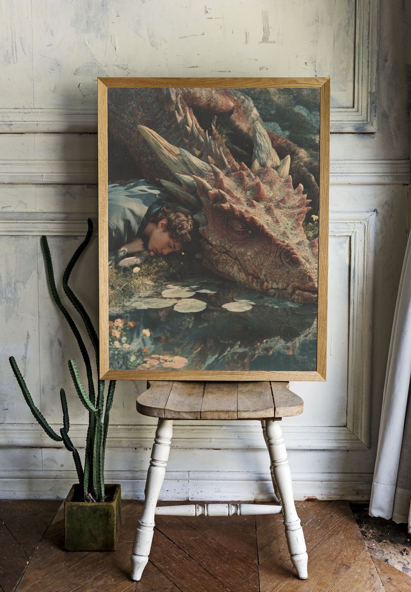 Dragon and Dreamer Surrealism Print. room preview