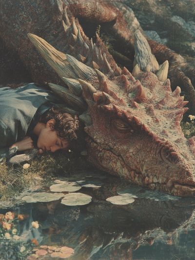 Dragon and Dreamer Surrealism Print. poster