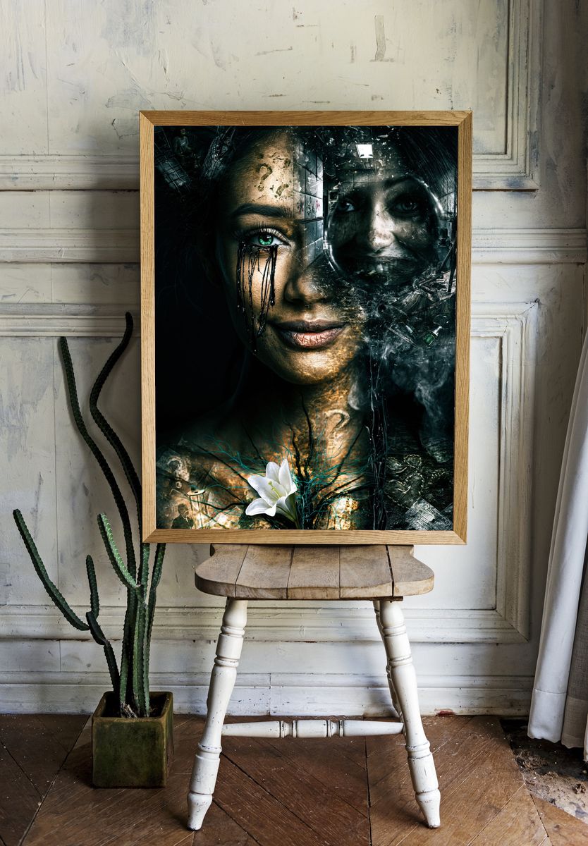 Surreal Woman Portrait Print. room preview