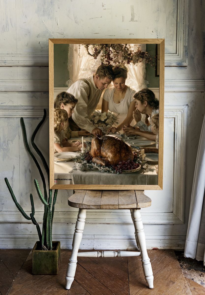 Thanksgiving Family Dinner — Fine-Art Print. — room view 1