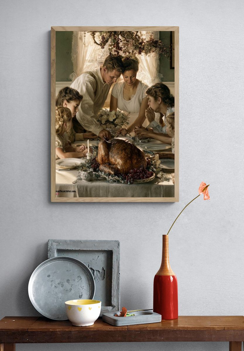 Thanksgiving Family Dinner — Fine-Art Print. — room view 3