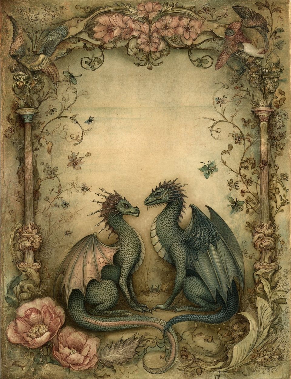 Twin Dragons Art Nouveau Poster. poster — fine-art art