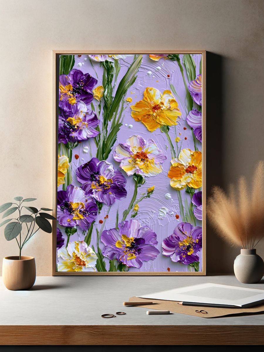 Lavender Floral Impasto Poster. — room view 2
