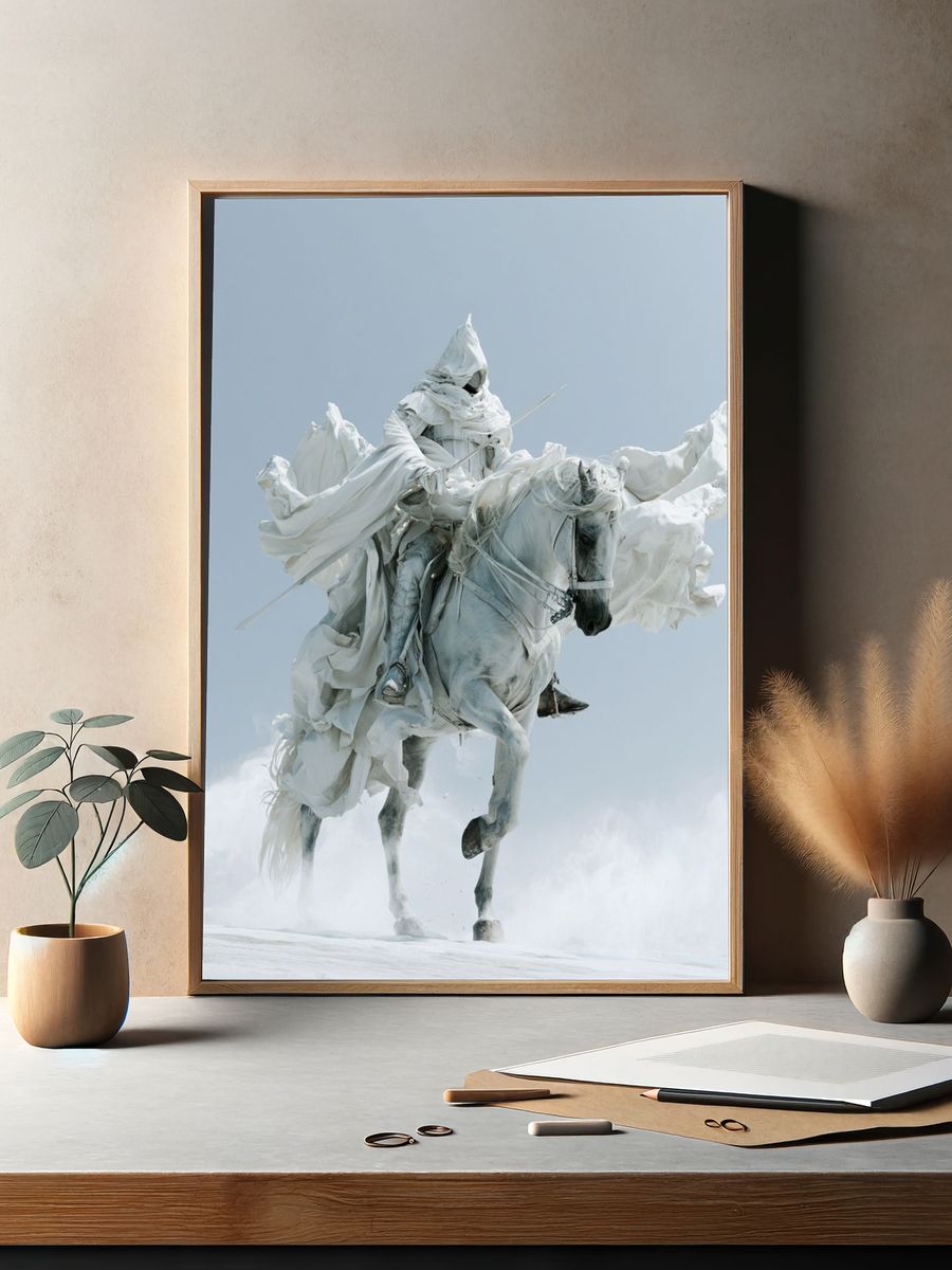 White Horse Rider Surrealism Print. — room view 2