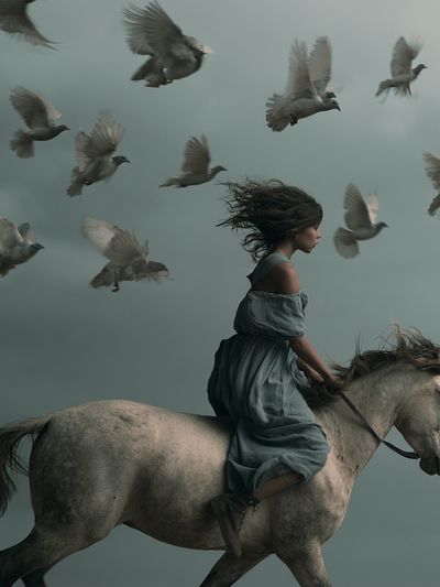 Girl on Horse Surrealism Print. poster