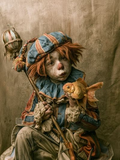 Surreal Clown with Goldfish Print.