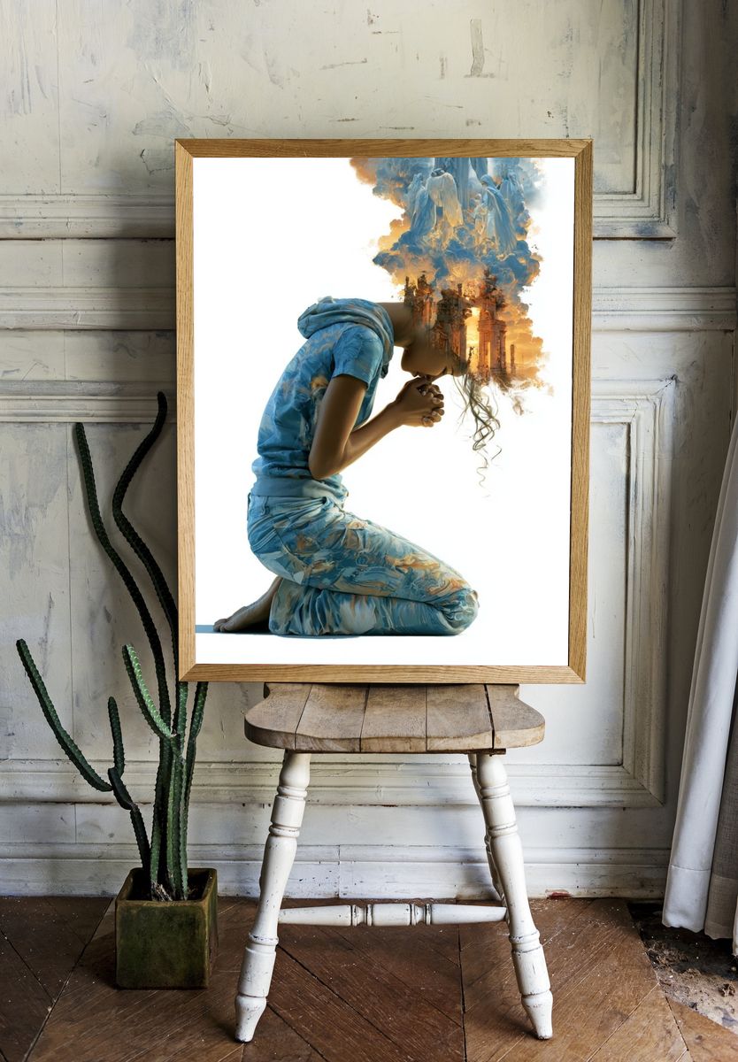 Dreaming Figure Surrealism Print. room preview
