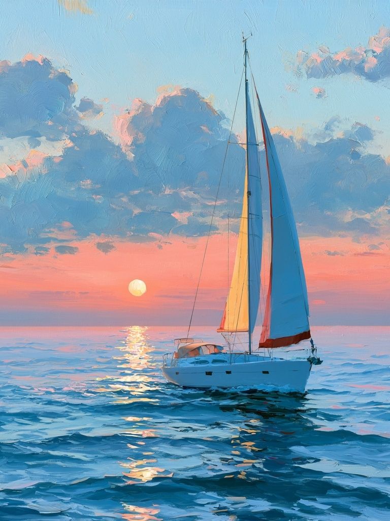 Sailboat Sunset Seascape Print. poster detail