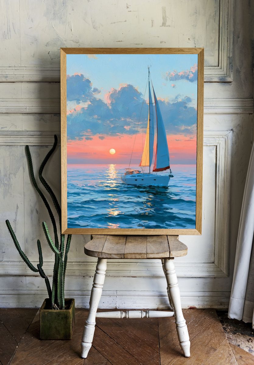 Sailboat Sunset Seascape Print. — room view 1