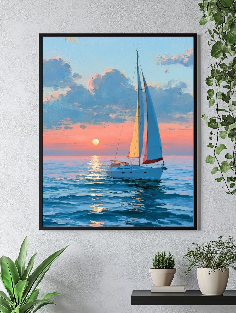 Sailboat Sunset Seascape Print. — room view 4