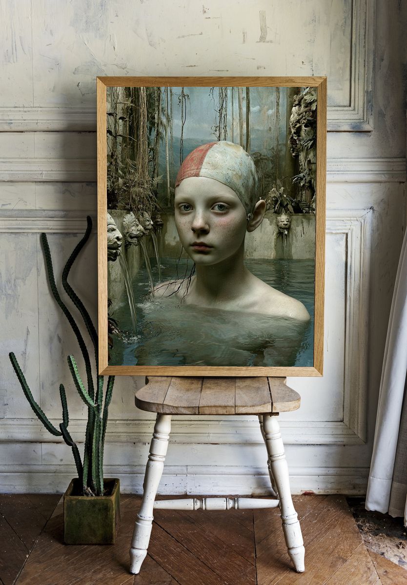 Surreal Forest Bath Portrait Print. room preview