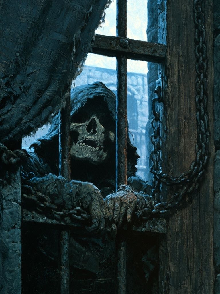 Caged Skeleton Horror Print. poster detail