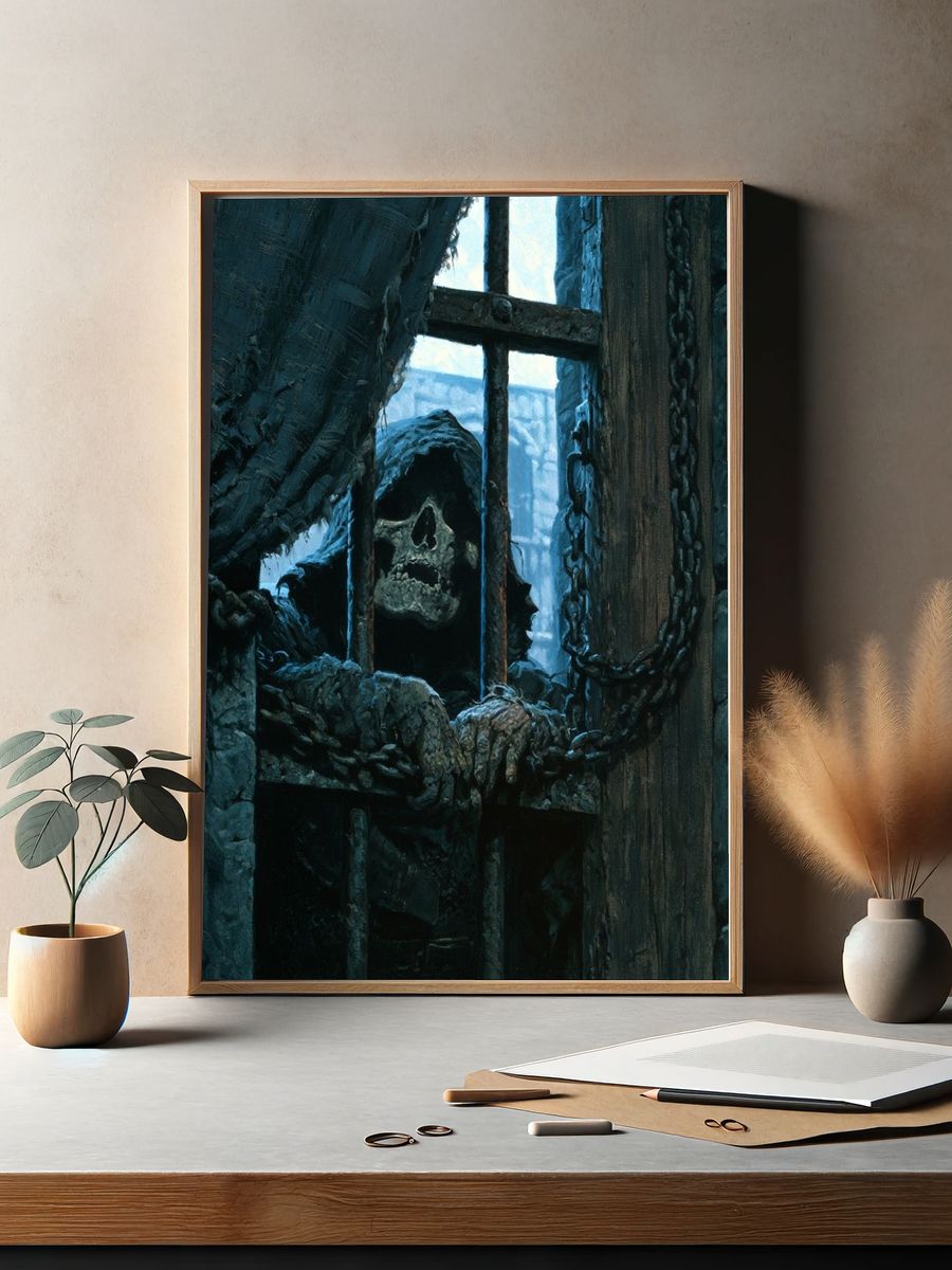 Caged Skeleton Horror Print. — room view 2