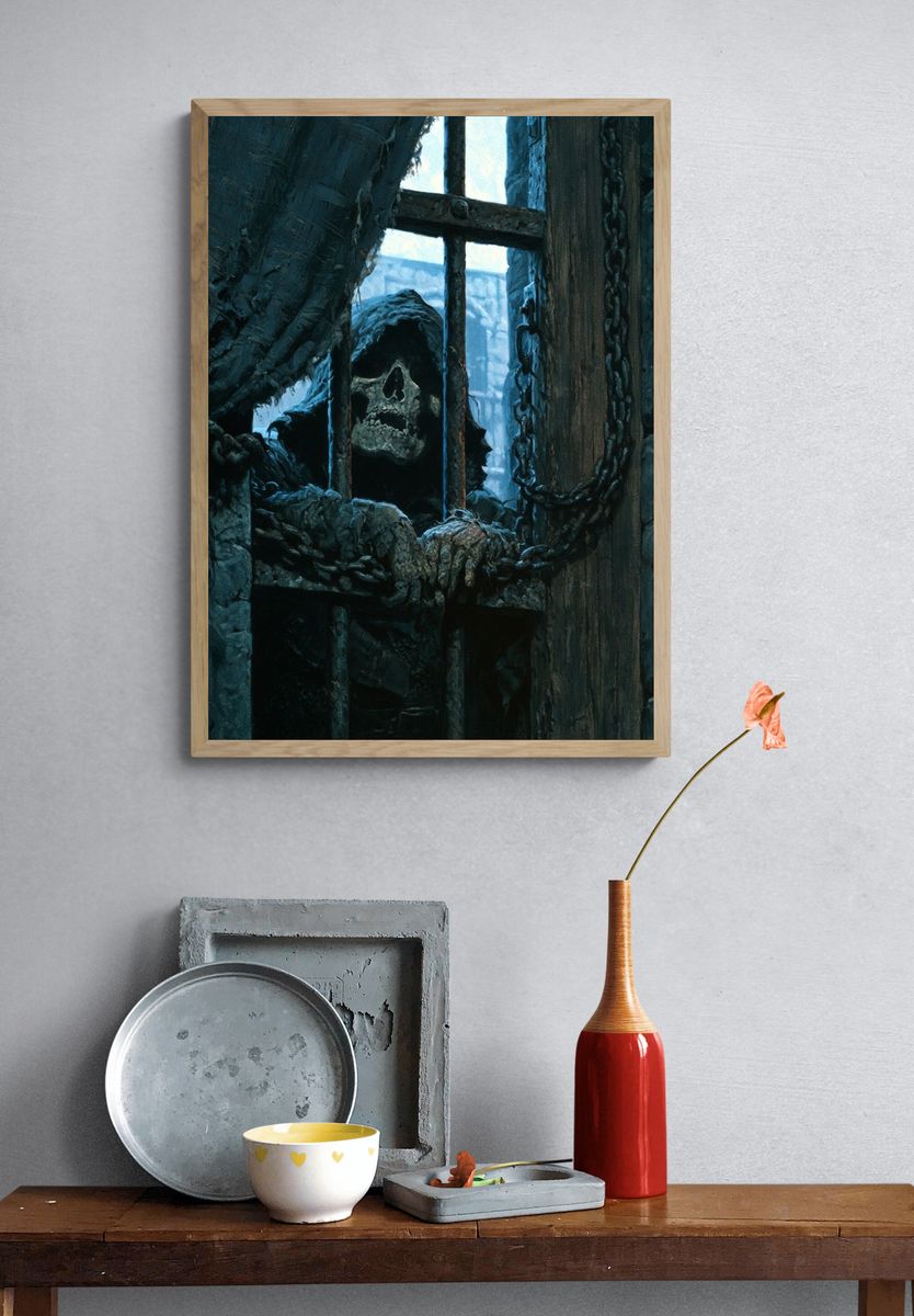 Caged Skeleton Horror Print. — room view 3