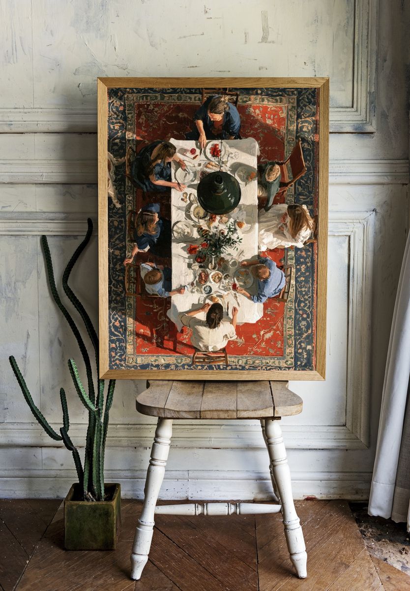 Overhead Family Dinner Painting Poster. — room view 1