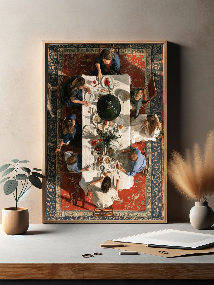 Overhead Family Dinner Painting Poster. — room view 2