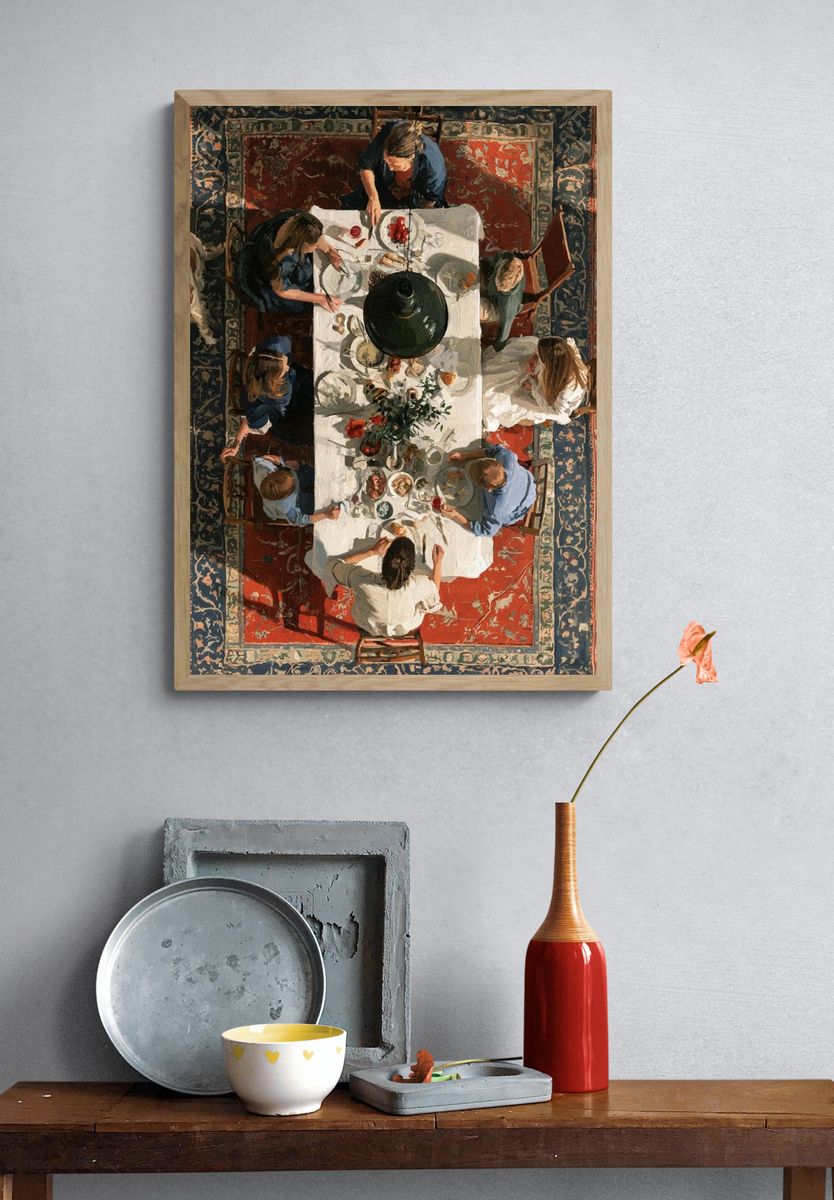 Overhead Family Dinner Painting Poster. — room view 3