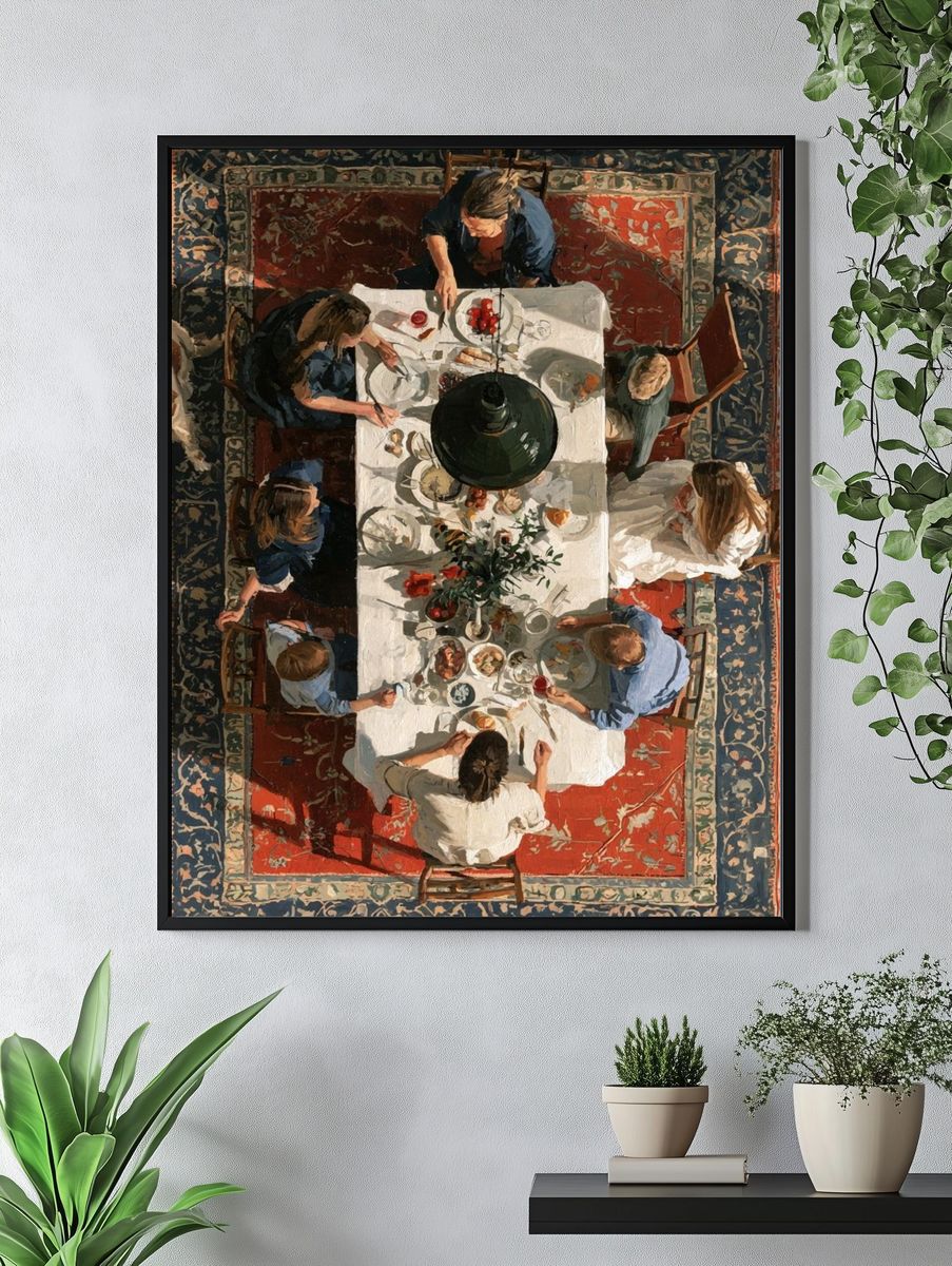 Overhead Family Dinner Painting Poster. — room view 4